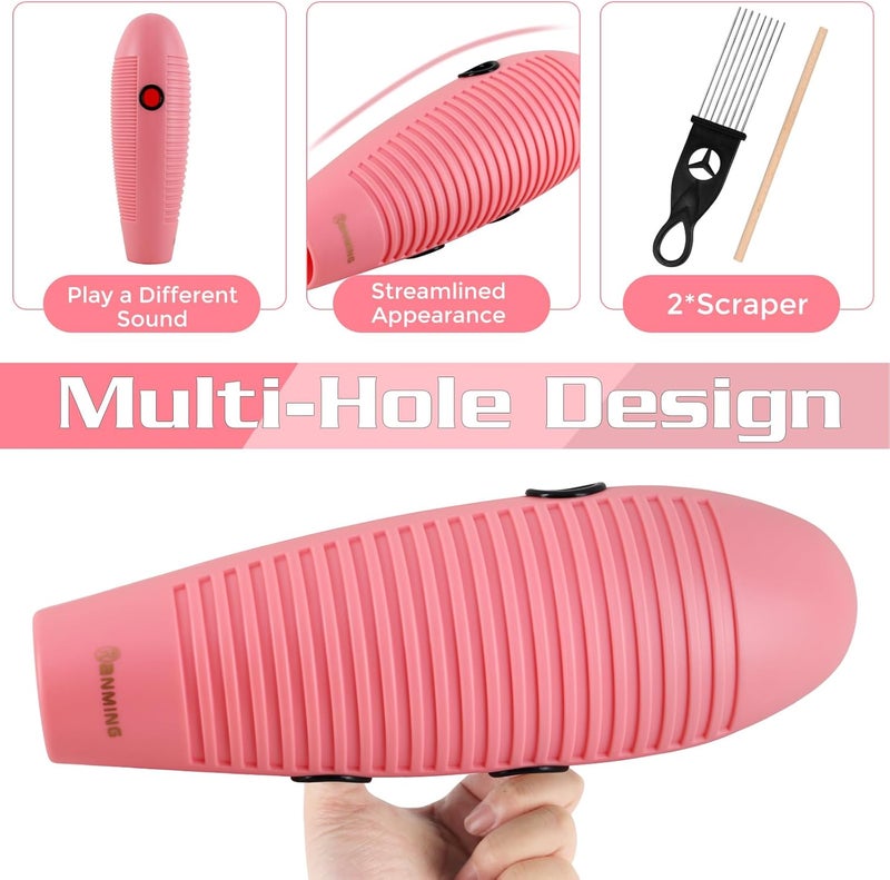 RANMING Guiro Instrument 3.9 x13 Inch Super Guiro Fish Shaped Latin Percussion Instrument with 2 Scraper Musical Training Tool for Beginners and Music Lover(Pink) - Image 4